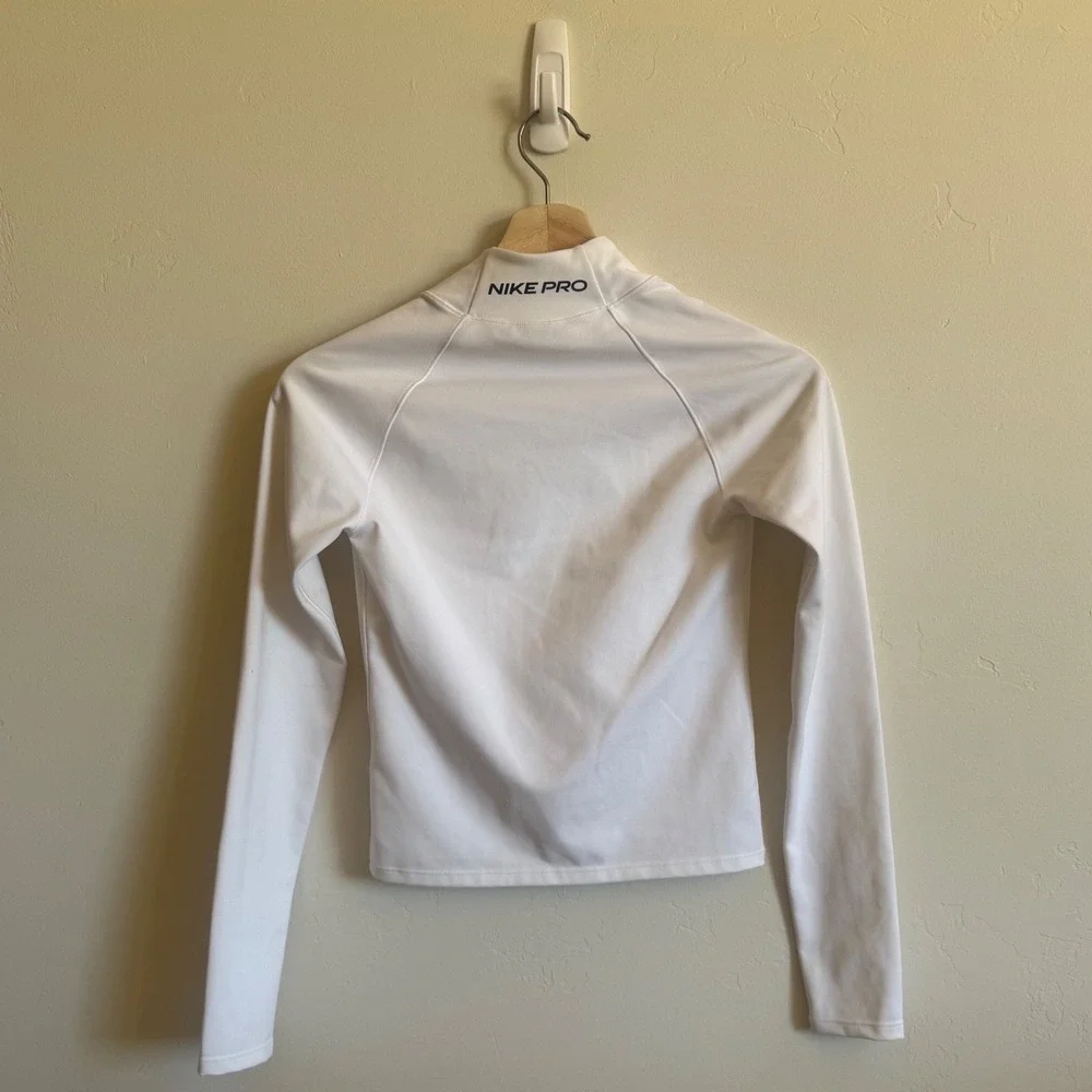 Nike Pro Dri-FIT White Mock Neck Long Sleeve Cropped Athletic Top Women's XS